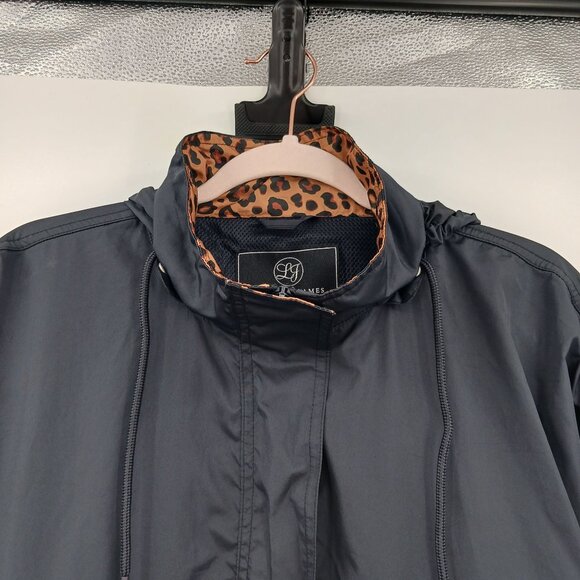 Lauren James Black Pullover Jacket Leopard Print Collar Medium Rain Jacket - Picture 6 of 12